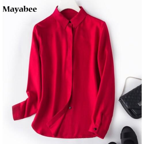 Heavy Silk Shirt Womens Spring 2021 New Solid Color Long-Sleeved Shirt Mulberry Silk Commuter Loose Large Size Shirt
