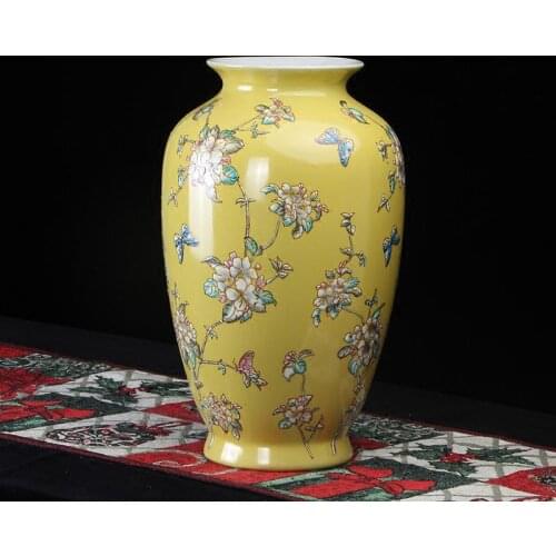 Top Hand Painted Pastel Yellow Ceramic Vase Ornaments Home Accessories Creative Flower Arranging Jingdezhen Chinese Style vase