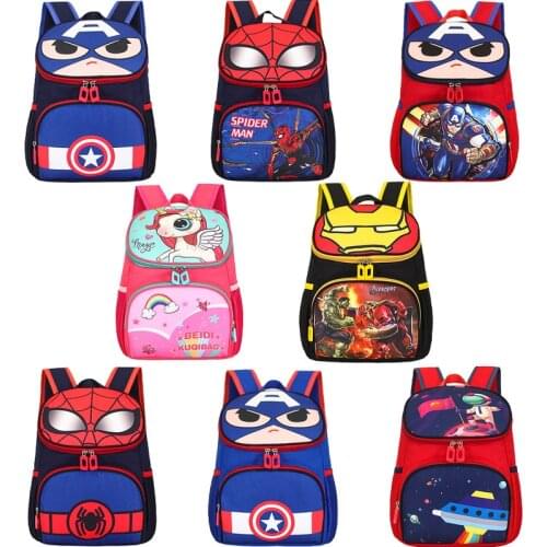 Spiderman Iron Man Captain America Boys Schoolbag Waterproof Backpack Children Schoolbag Children Shoulder Unicorn Bag Satchel
