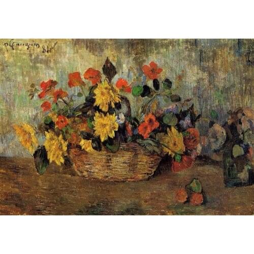 High quality Oil painting Canvas Reproductions Nasturtiums & dahlias in a basket (1884) by Paul Gauguin hand painted