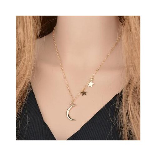 Fashion Female Gold Color Star and Moon Pendant Link Chain Necklace Jewelry For Woman Party Gift Wholesale