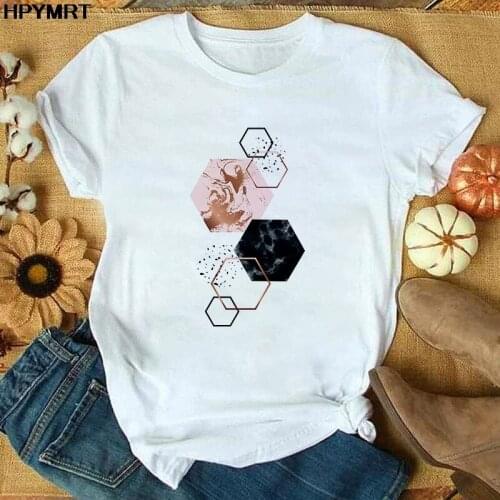 T Shirt Women Abstract Geometric Figure Print White Tshirt Harajuku Fashion T-shirt Female Tops Oversized Aesthetics Clothing