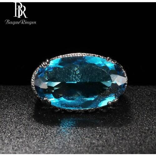 Bague Ringen Classic Silver 925 Jewelry Large Gemstones Ring for Women Oval shaped Aquamarine 13*23mm Gem Anniversary Party Gift