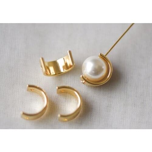10pcs Gold Round Bead Frame Charms, Real Gold Plated Brass Half Ring Connectors, Inner 7.8/ 9.8mm (GB-112)