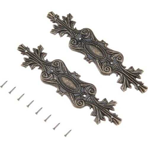 2pcs Retro Strip Corner Protectors Antique Bronze Decor Jewelry Box Feet Wood Wine Case Desk Leg Guard Zinc Alloy 100mm w/nails