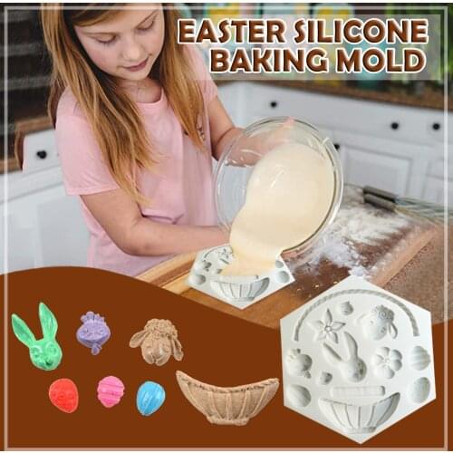 3d Flowers Basket Rabbit Silicone Mould Cake Fondant Decoration Easter Decoration Bunny Egg Mold Chocolate Mold Baking Tool