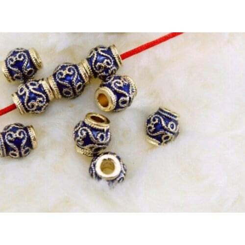 5pcs Buddhist beads accessories blue gilt gold dripping oil Plated Findings For Bracelet spacer Jewelry Making DIY dsf4