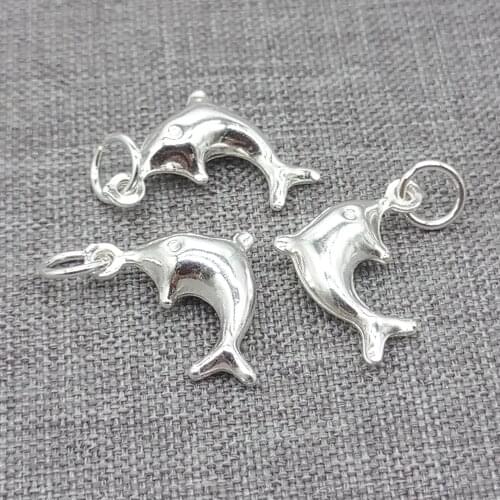 5 Pieces 925 Sterling Silver Shiny Hollow Dolphin Charms Ocean Sea Pendants