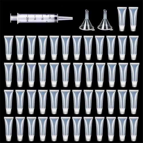 50 Pcs 10/15ml Empty Lip Gloss Tubes with Funnels Clear Soft Lip Gloss Container Refillable Lipgloss Tubes for DIY Makeup Tool