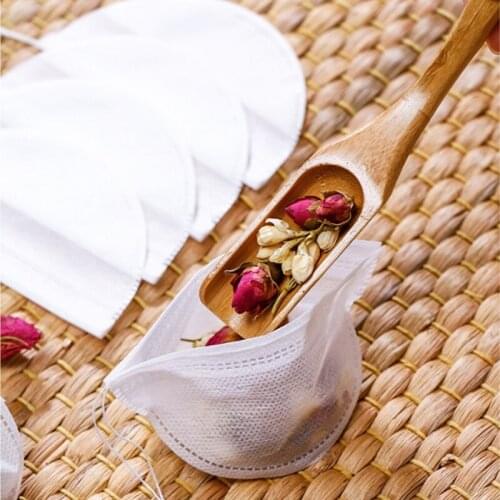 50pcs/Lot Non Woven Fabric Disposable Tea Bag Dried Flower Herb Drawstring Storage Filter