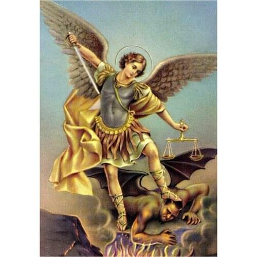 5D DIY Full Round Diamond Painting Angel Defeats The Devil 3D Embroidery Cross Stitch Rhinestone Mosaic Home Decor Art Y250