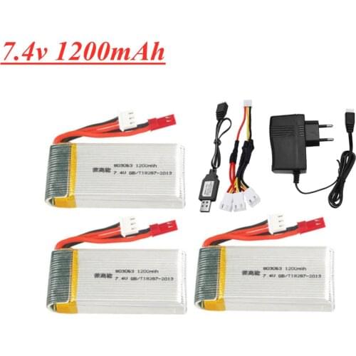 7.4V 1200mAh 2S 803063 30C Lipo Battery For MJX X101 X102 Yi zhang X6 H16 RC Drone Spare Parts 7.4V Battery Charger Set