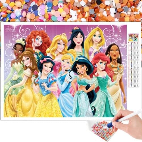 Diamond Painting Mosaic Embroidery Cartoon Princess Children 5D DIY Cross Stitch Kit Art Hobby Gift Round Square Rhinestone Home
