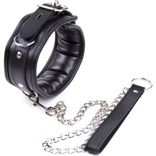 BDSM Leather Dog Collar Slave Bondage Belt With Chains Can Lockable Fetish Erotic Sex Products Adult Toys For Woman Men Couples