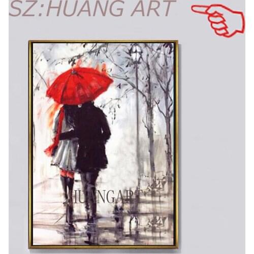 Free Shipping 100% Handpainted High Quality Modern Wall Art Lovers In The Rain Palette Knife Oil Painting On Canvas Home Decor