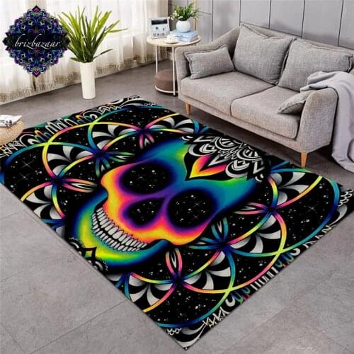 Chaos By Brizbazaar Large Carpets for Living Room Colorful Skull Area Rug Galaxy Mandala Gothic Decorative Non-slip Floor Mat
