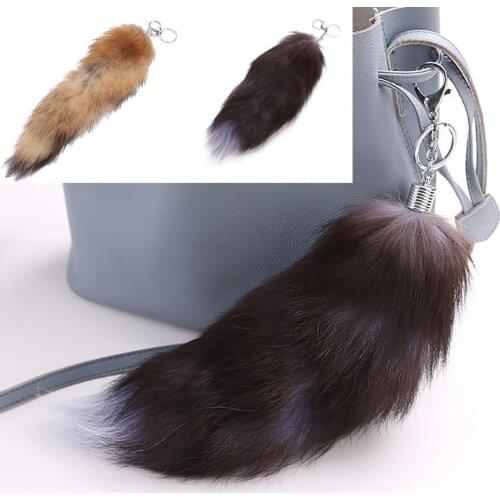 2021 New Arrival Long Real Fox Fur Plush Tail Keychain Keychain Car Key Chain Ring Holder Bag Pendant Decoration Ornament