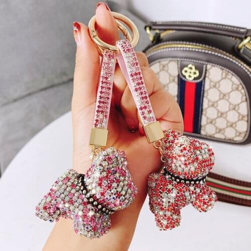 Fashion Luxury French Fighting Dog Car Keychain Cute Puppy Key Holder for Men and Women Car Bag Keyring Pendant Friends Gifts