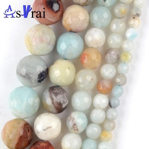 Natural Stone Faceted Amazonite Loose Round Beads For Jewelry Making 4/6/8/10/12mm Diy Bracelets Accessories 15"