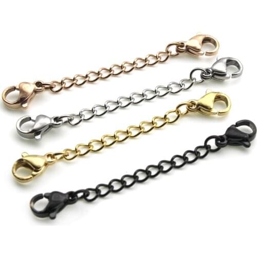 10p Stainless Steel Black Gold Extension Extended Tail Chains Lobster Clasps Connector for Necklace Bracelet DIY Jewelry Making