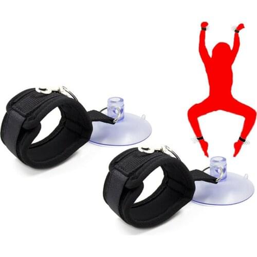 2018 Black Handcuffs Set with Suction Cup Erotic Adjustable Restraints Slave Bdsm Bondage Ankle Cuffs Sex Toys for Couples Woman
