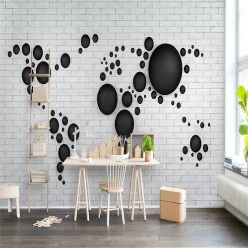 Decorative wallpaper 3d globe black and white brick wall world map TV background wall painting