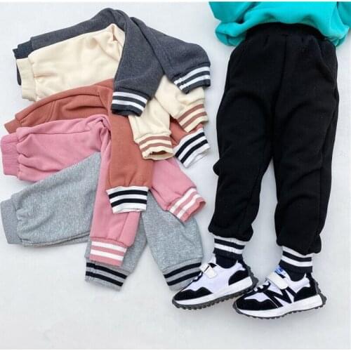 DFXD New Boys Girls Long Pants 2020 Winter Kids Clothes Plus Velvet Solid Color Loose Sport Pants Warm Costume Children Trousers
