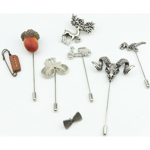 Fashion Mens Long Brooches Retro Bike Pine Cones Deer Alloy Brooch Pins Collar Suit Stick Breastpin Men Suit Accessories