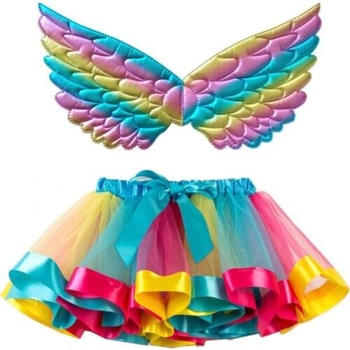 Unicorn Girl Tutu Skirt Rainbow Party Princess Children Birthday Costume Short Dress + Wings Toddler Kids Outfits