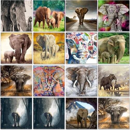 GATYZTORY 5D Diamond Painting Elephant Full Square Cross Stitch Handmade Diamond Embroidery Animal Rhinestones Art Gift Wall Dec