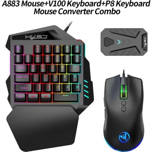 HXSJ A883 Wired RGB Gaming Mouse V100 35 Keys Single-hand Gaming Keyboard P8 Portable Android Keyboard Mouse Converter Combo