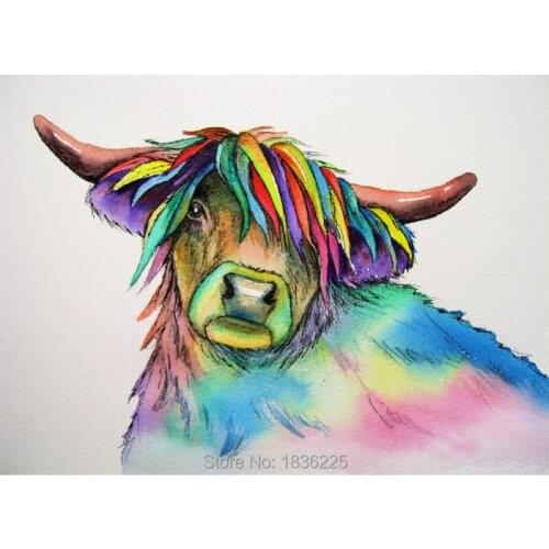 Free shipping cute cartoon Happy Cow oil painting for kids canvas hand painted abstract animal home bedroom decoration wall art