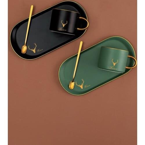 Ceramic coffee cup European small luxury single elegant simple mug mug with spoon and plate Nordic ins