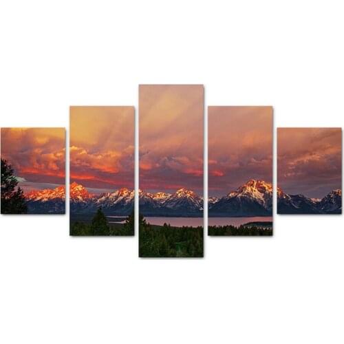 Wall HD Unframed Painting Art Home Decor Canvas Poster Modern 5 Panels Landscape Mountain Peaks For Living Room Printed Pictures