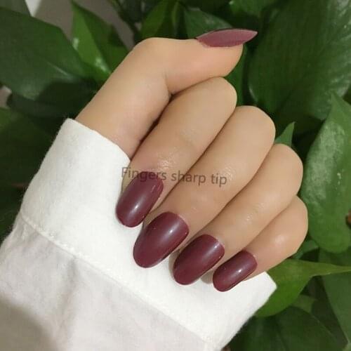 24pcs Latest models candy oval excellent touch design fake nails Vampire color P83X