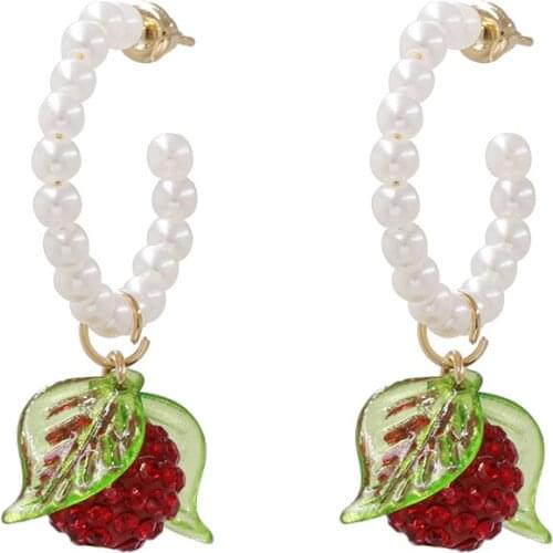 2020 New Brand ZA Earrings Jewelry Women Fashion Red Fruit Pineapple Pendant Dangle Earrings Female Faux Pearl C Shape Earrings