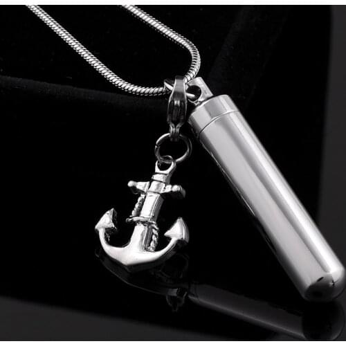 IJD9860 DIY Hook Charm Keepsake Jewelry For Mens 316L Stainless Steel Long Tube Cylinder Urn Pendant Necklace Ashes Holder