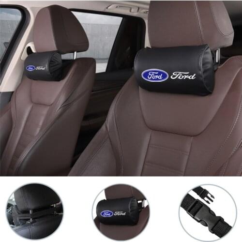 2pcs Car Seat Headrest Neck Support Pillow Leather Accessories For Ford Focus mk2 mk3 Fiesta Ranger Mondeo S-MAX Kuga Mustang KA