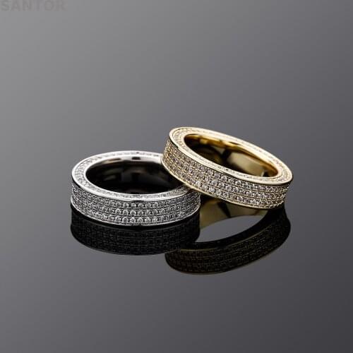 Luxury 3 Rows Split Zircon Hip-hop Ice Out Gold Plated Ring Mens Personality Trend Accessories Jewelry
