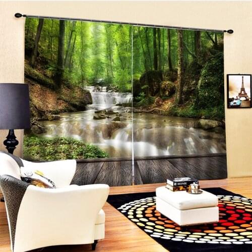 Luxury Blackout 3D Window Curtains green scenery waterfall curtains 3d Curtains Blackout for Living Room