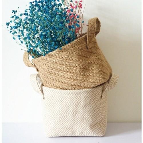 Hand-woven Storage Basket Desktop Storage Box Linen Blended Flowerpot Kids Toys Sundries Organizer Household Laundry Basket