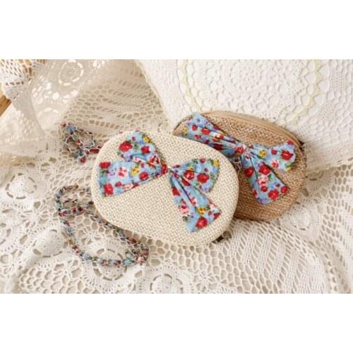 British style new floral bow straw bag retro fashion Messenger bag woven travel leisure beach bag purse