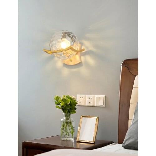 Modern Minimalist Wood Wall Lamp White Black Gold Japanese Moon Bedside Lamp Led Sconce Wall Lights Glass Ball for Indoor Decor