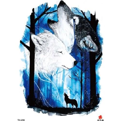 Waterproof Temporary Tattoo Sticker Watercolor wolf pattern tattoo Water Transfer body art fake tattoo for women men