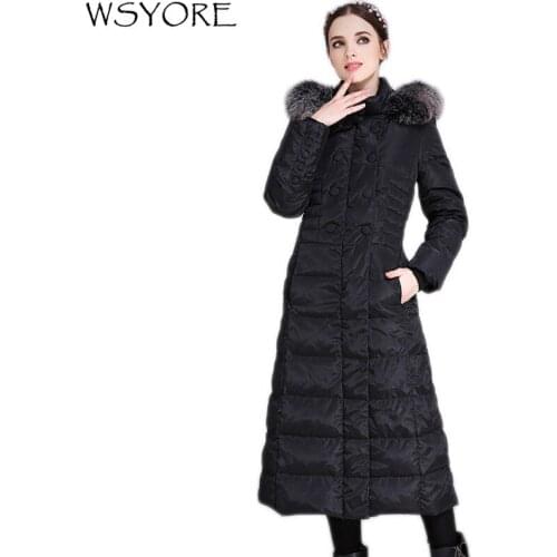 WSYORE Thick Long Down Winter Jacket Fur Collar Hooded Women Winter Jacket Plus Size Duck Down Long Jackets and Coats NS490