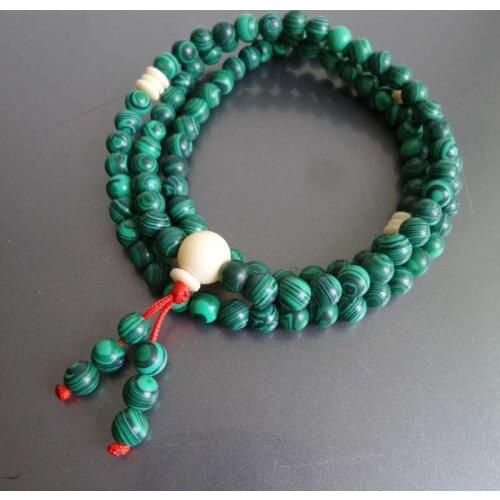 Green Simulated Malachite Round Beaded Stretch Bracelets for Girls BRO975
