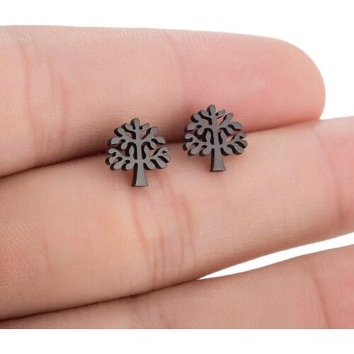 Jisensp Vintage Life Trees Stainless Steel Earrings Ethnic Fashion Old Trees Stud Earrings for Women Men Christmas Gift bijoux