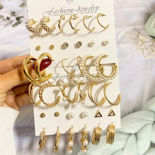 FNIO 2021 New Circle Round Hoop Earrings for Womens Fashion Statement Golden Charm Pearl Earrings Party Jewelry