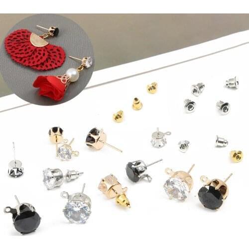 10pcs 6/8/10mm Ear Stud Gold Silver Black Zircon Crystal Findings for Women DIY Fashion Drop Earrings Accessories