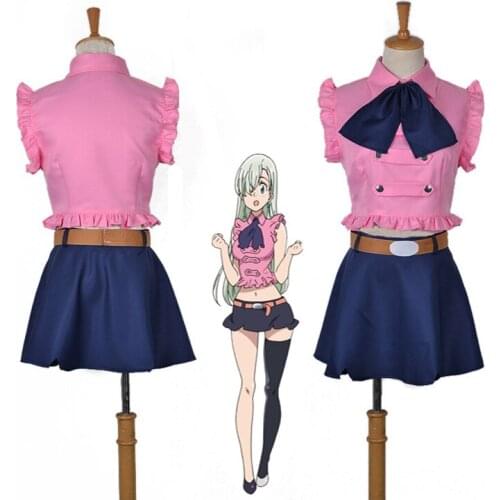 Anime cosplay feminino os sete pecados mortais anime trajes elizabeth liones halloween Party cosplay uniforme terno roupas + wig